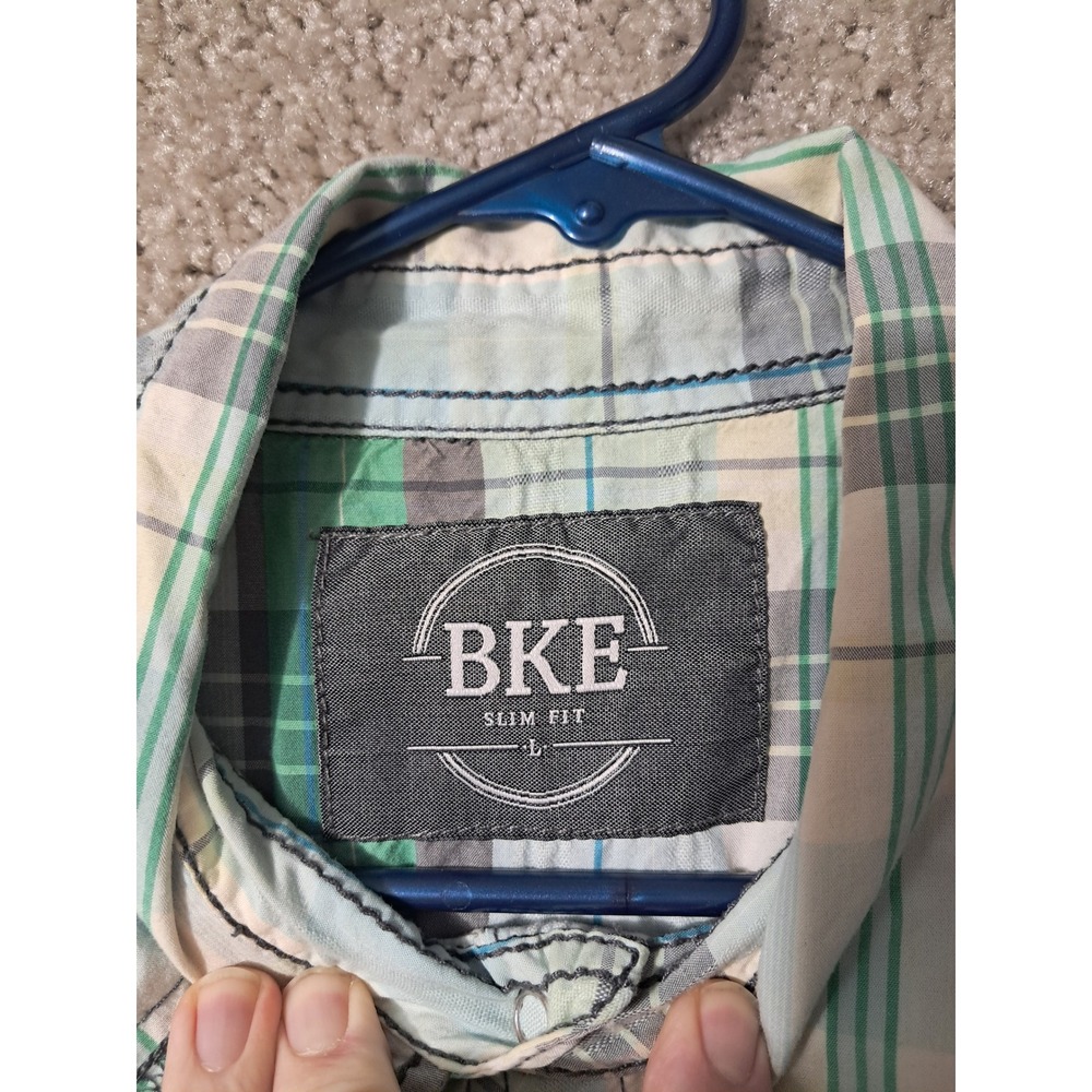 BKE Shirt Mens L Green Plaid Slim Fit Short Sleeve Western Snap 11257NM - Picture 5 of 13